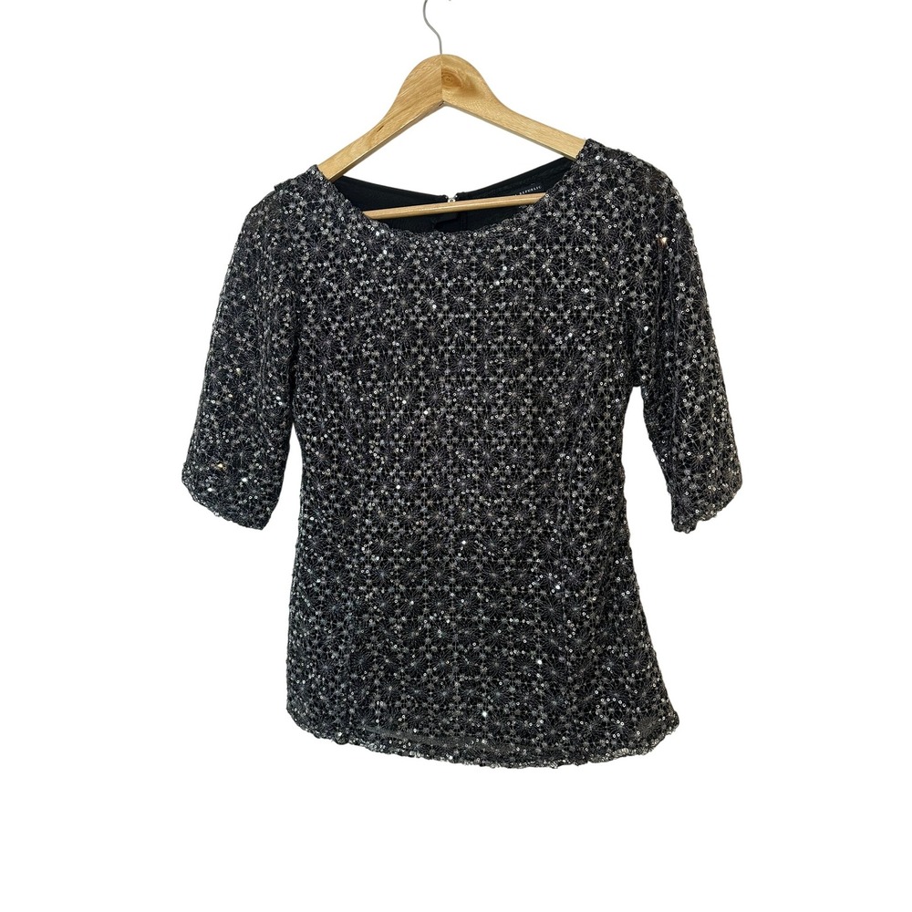 Banana Republic Sequin Embellished Top Size 6 Black Silver Party Cocktail